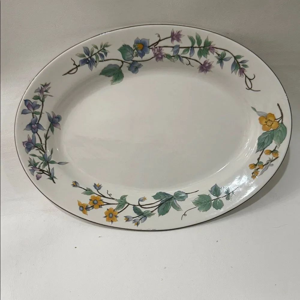 Woodhill Citation #25 White Ceramic Serving Platter Yellow Purple Floral Border